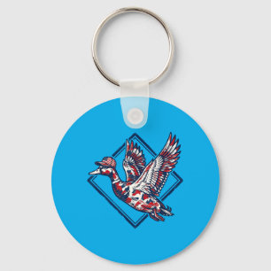 Patriotic Mallard Duck Hunting 4th Of July Red Key Ring