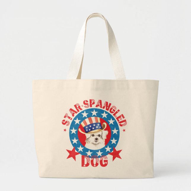 Patriotic Maltese Large Tote Bag (Front)