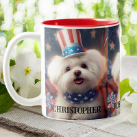 Patriotic Maltese Puppy Dog USA Flag Personalised