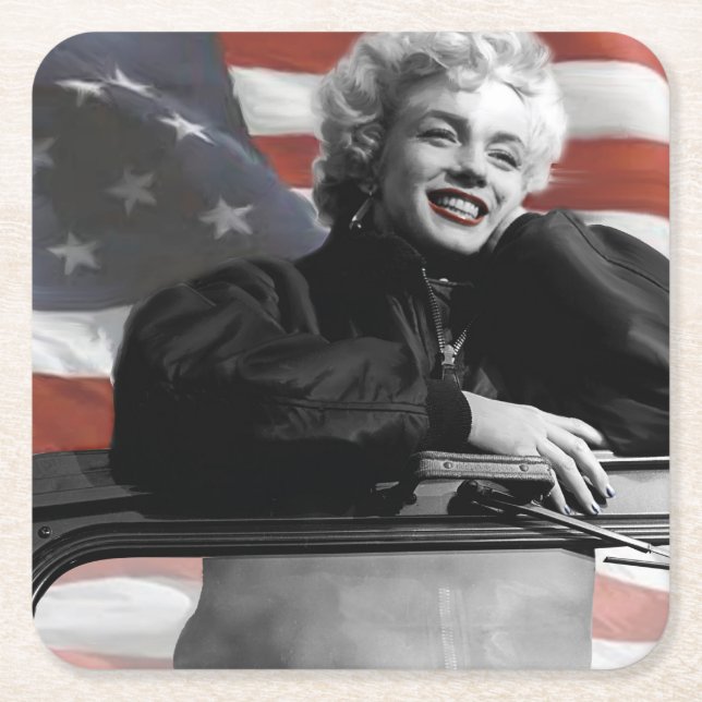 Patriotic Marilyn Square Paper Coaster (Front)