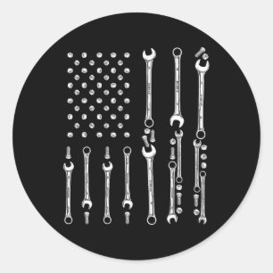 Patriotic Mechanic Tools Independence Day Usa Flag Classic Round Sticker