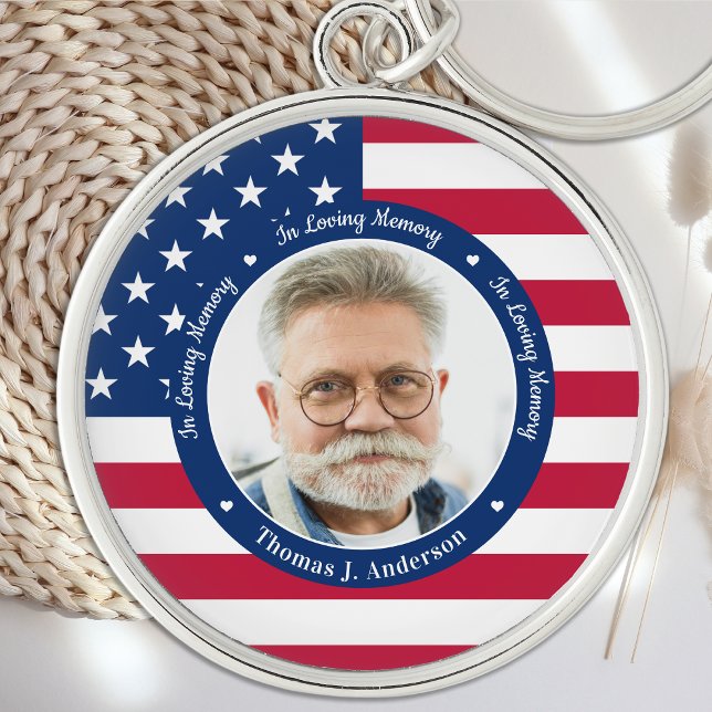 Patriotic Memorial American Flag Custom Photo Key Ring (Creator Uploaded)