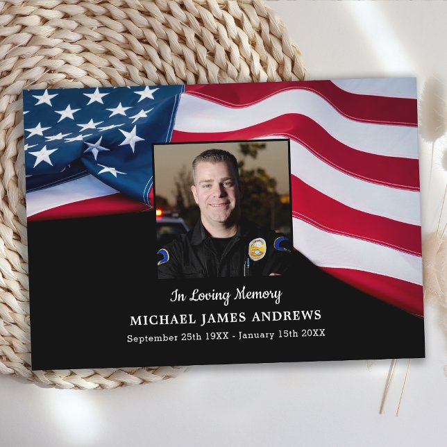 Patriotic Memorial American Flag Police Funeral  Thank You Card (Creator Uploaded)