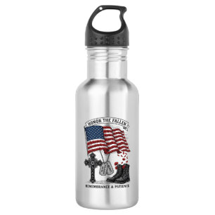 Patriotic Memorial Cross Boots Poppy Flag Shirt_1 532 Ml Water Bottle