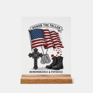 Patriotic Memorial Cross Boots Poppy Flag Shirt_1 Acrylic Sign