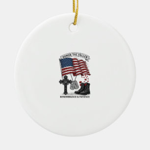 Patriotic Memorial Cross Boots Poppy Flag Shirt_1 Ceramic Ornament