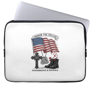 Patriotic Memorial Cross Boots Poppy Flag Shirt_1 Laptop Sleeve
