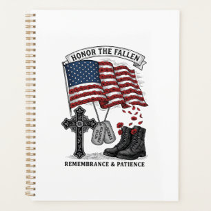 Patriotic Memorial Cross Boots Poppy Flag Shirt_1 Planner
