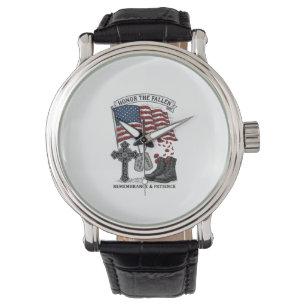 Patriotic Memorial Cross Boots Poppy Flag Shirt_1 Watch