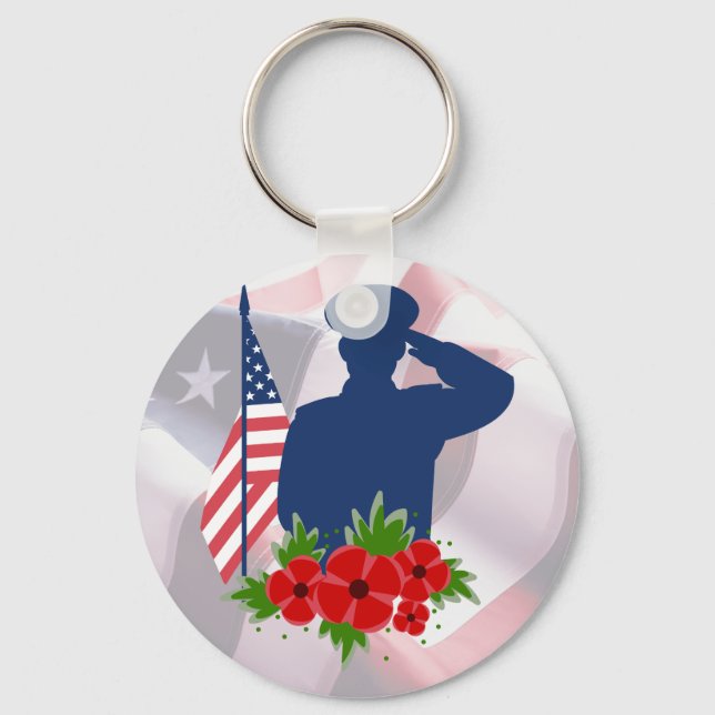 Patriotic Memorial Day American Soldier Salute  Key Ring (Front)
