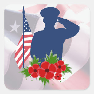 Patriotic Memorial Day American Soldier Salute  Square Sticker
