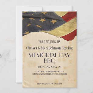 Patriotic Memorial Day BBQ Pool Party Vintage Flag Invitation