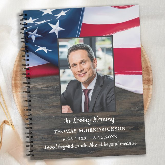 Patriotic Memorial Flag Military Funeral Guestbook Notebook (Creator Uploaded)