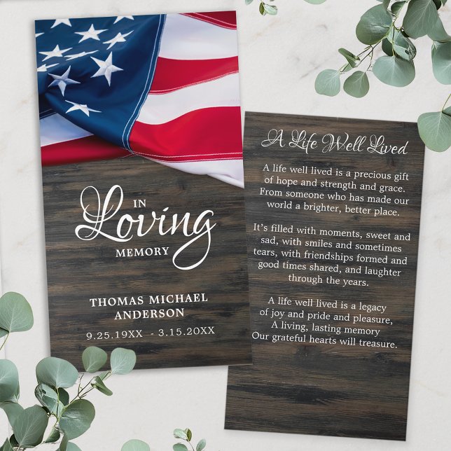 Patriotic Memorial Funeral Prayer Card US Flag (Creator Uploaded)