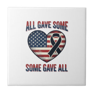 Patriotic Memorial Heart Ribbon Veteran Shirt Desi Ceramic Tile