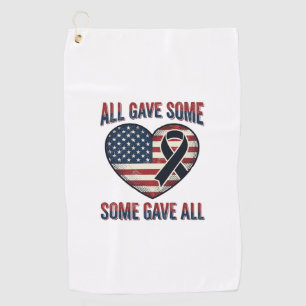 Patriotic Memorial Heart Ribbon Veteran Shirt Desi Golf Towel
