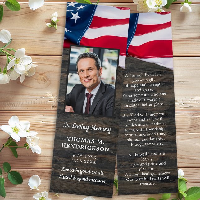 Patriotic Memorial Photo Funeral Prayer Bookmark (Creator Uploaded)