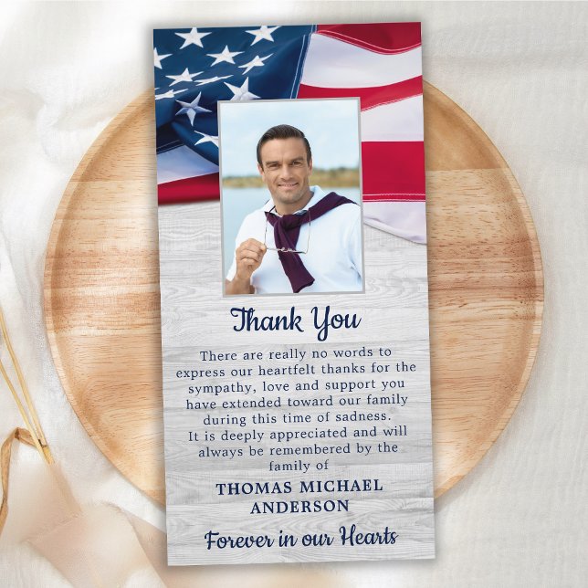 Patriotic Memorial Photo Sympathy Military Funeral Thank You Card (Creator Uploaded)