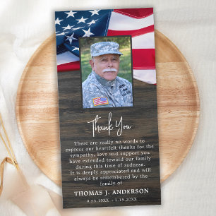 Patriotic Memorial Photo Sympathy Military Funeral Thank You Card