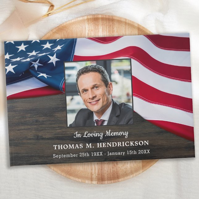 Patriotic Memorial USA American Flag Funeral Guest Book (Creator Uploaded)
