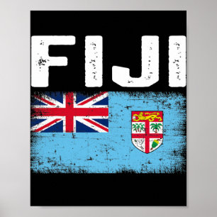Patriotic Men Women Kid Fiji Flag Distressed  Poster