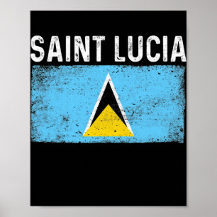 Patriotic Men Women Saint Lucia Flag Distressed  Poster