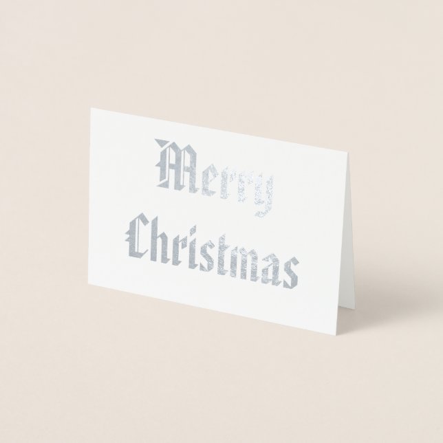 Patriotic Merry Christmas Calligraphy Silver Foil Card (Front)