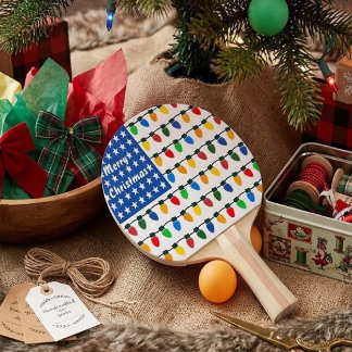 Patriotic Merry Christmas Holiday Light Bulbs Flag Ping Pong Paddle