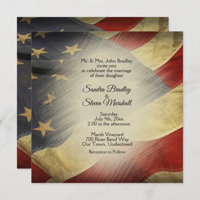 Patriotic Military American Vintage Flag Wedding Invitation (Front/Back)