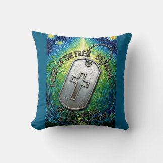 Patriotic Military Christian Dog Tag Free Land Cushion
