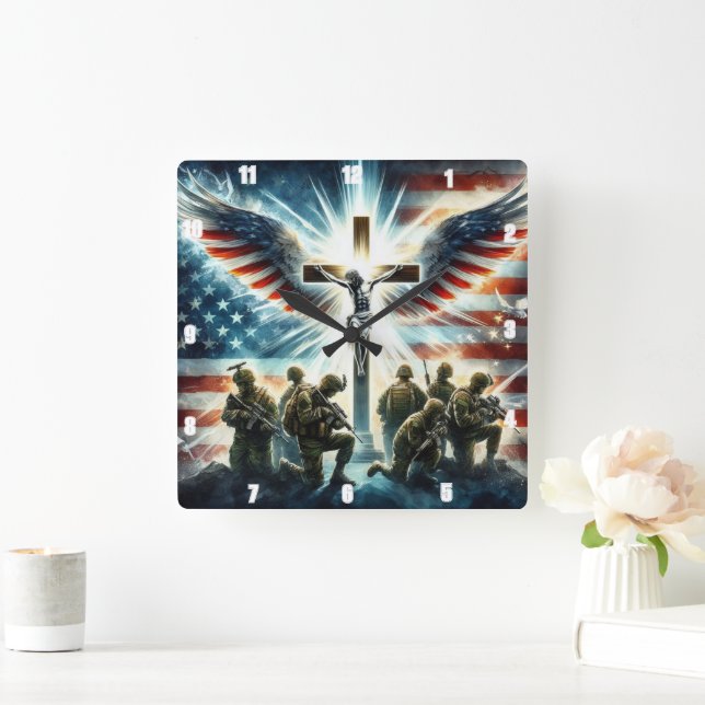 Patriotic Military Cross Tribute Square Wall Clock (Home)
