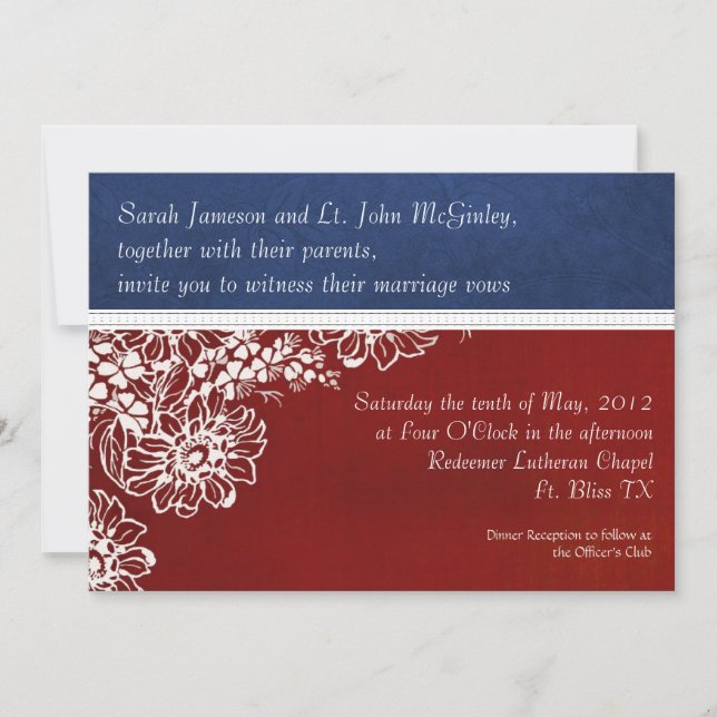 Patriotic Military Red White and Blue Wedding Invitation (Front)