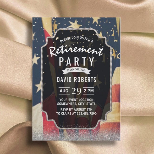 Patriotic Military Retirement Modern Silver Invitation (Creator Uploaded)