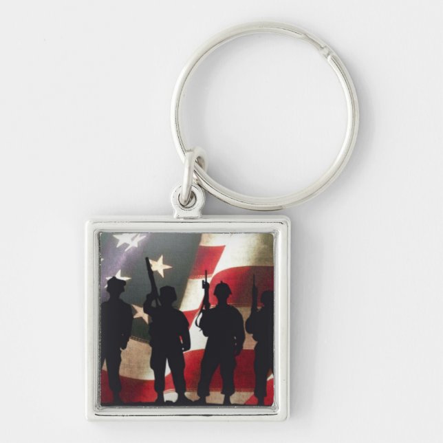 Patriotic Military Soldier Silhouettes Key Ring (Front)