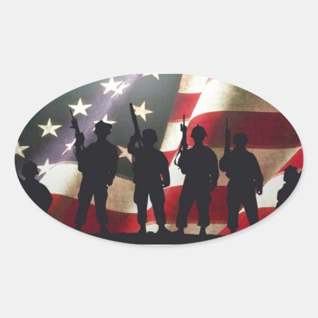 Patriotic Military Soldier Silhouettes Oval Sticker (Front)