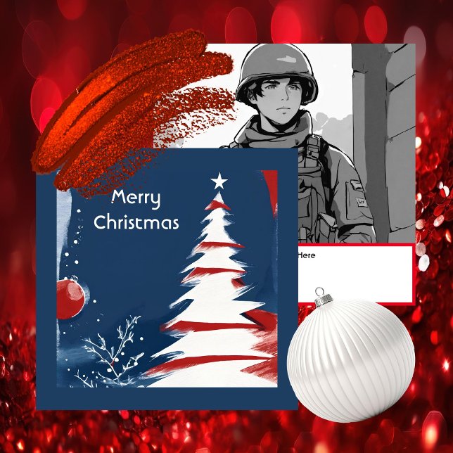 Patriotic Military USA Christmas Card (Modern Patriotic Design -  Unique Art by Pansylee for Pretty Postals - Mail Made Modern)