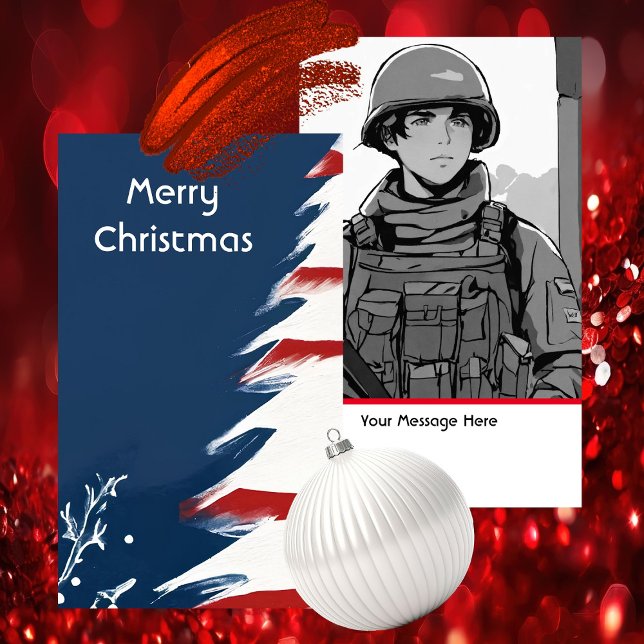 Patriotic Military USA Christmas Enclosure Card (Modern Patriotic Design -  Unique Art by Pansylee for Pretty Postals - Mail Made Modern)