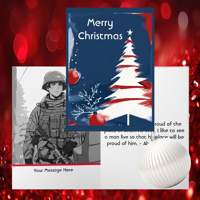Patriotic Military USA Christmas Note Card (Modern Patriotic Design -  Unique Art by Pansylee for Pretty Postals - Mail Made Modern - All Sizes)