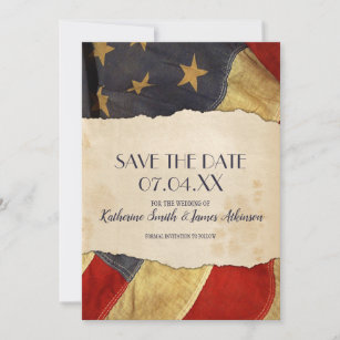 Patriotic Military Wedding Old USA Flag Save The Date
