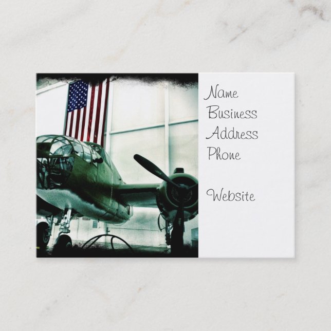 Patriotic Military WWII Plane with American Flag Business Card (Front)