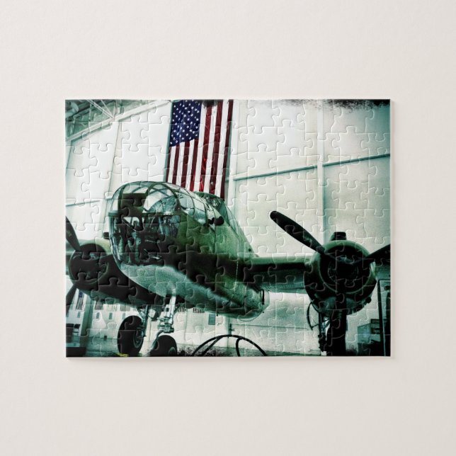 Patriotic Military WWII Plane with American Flag Jigsaw Puzzle (Horizontal)
