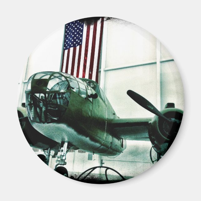 Patriotic Military WWII Plane with American Flag Magnet (Front)