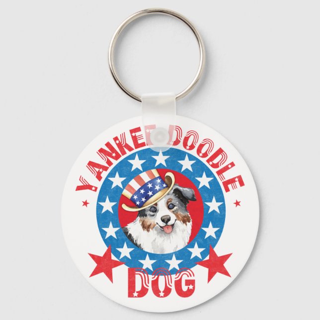 Patriotic Miniature American Shepherd Key Ring (Front)