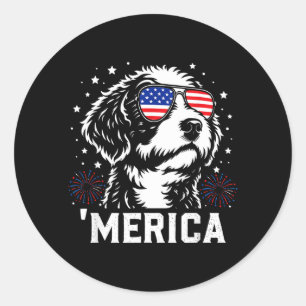Patriotic Miniature Bernedoodle Dog America 4th Of Classic Round Sticker