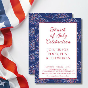 Patriotic Modern 4th of July Fireworks Party  Invitation