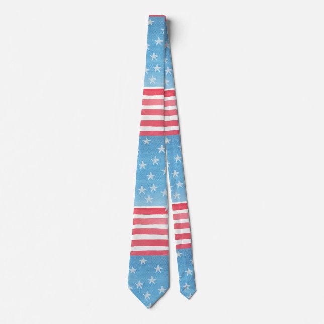 Patriotic Modern Watercolor Flag Tie (Front)