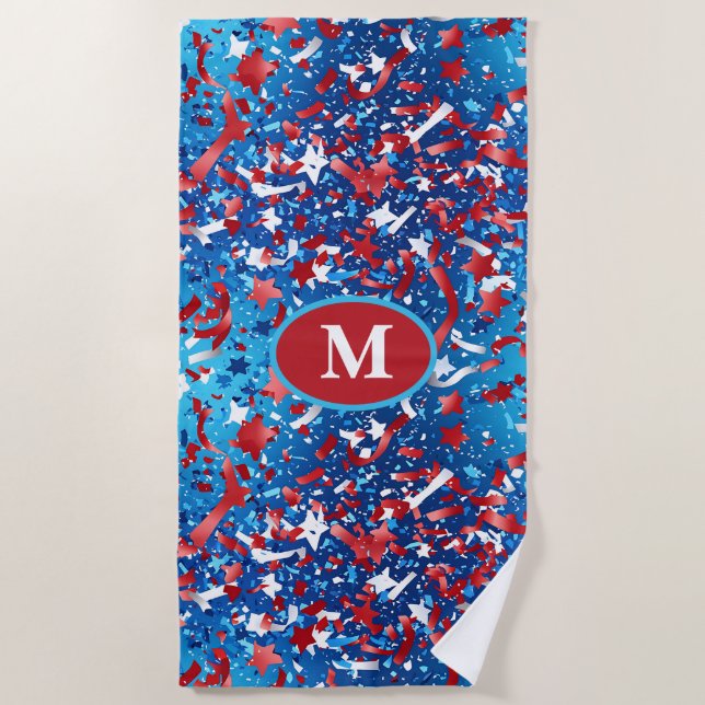 Patriotic Monogram Beach Towel – Red White Blue (Front)