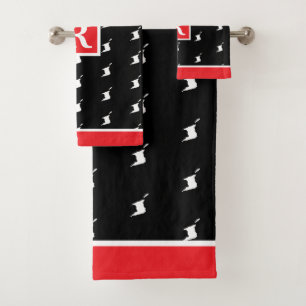 Patriotic Monogram om RED WHITE and BLACK Bath Towel Set
