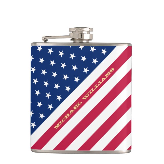 Patriotic Monogrammed Stars Stripes Red White Blue Hip Flask (Front)