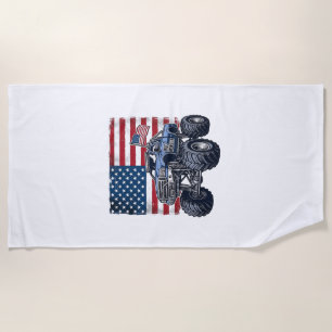Patriotic Monster Truck Vintage Engraving Design_1 Beach Towel